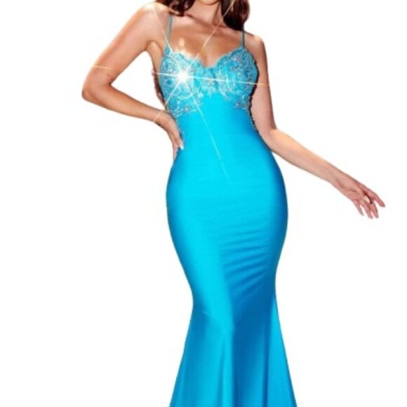 NWT Portia and Scarlett PS23499 Nylon Spandex Prom Dress Blue Size 6 - Picture 1 of 9